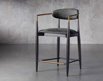 Elegant Jaggy Bar Stools Set of Two, Upholstered with Sleek Gold Accents