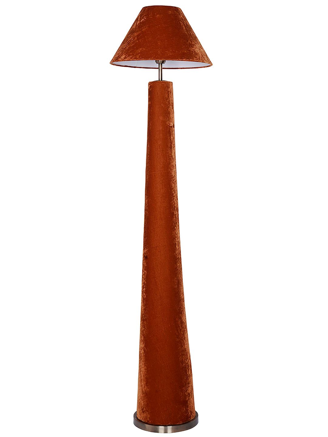 Modern Orange Velvet Conical Floor Lamp with Tapered Shade for Living Room