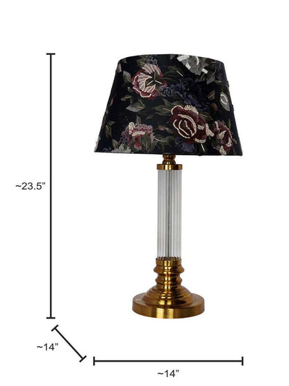 Elegant Black Embroidered Fluted Glass Table Lamp with Sequin Fabric Shade