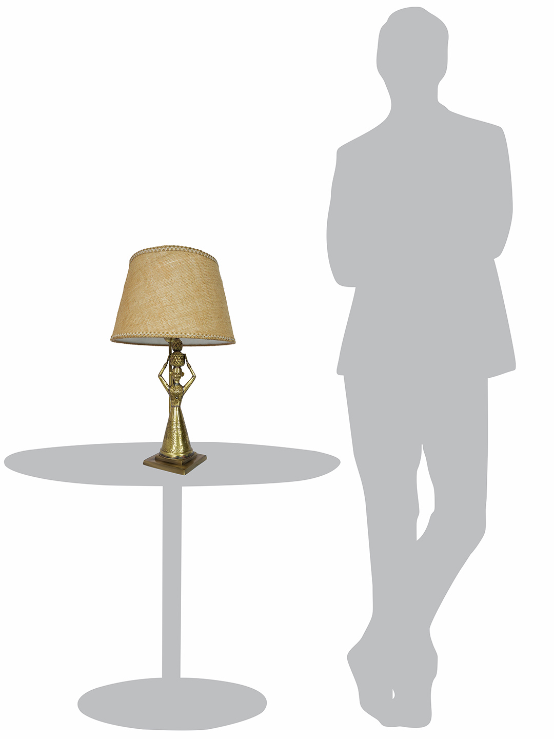 Exquisite Antique Rajasthani Brass Kalash Table Lamp with Tapered Jute Shade