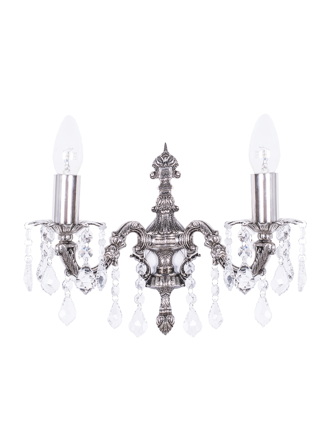 Silver Antique Crystal Brass 2-Light Wall Sconce – 33 cm