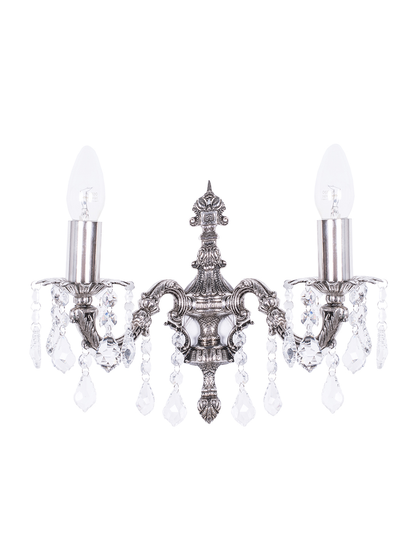 Silver Antique Crystal Brass 2-Light Wall Sconce – 33 cm