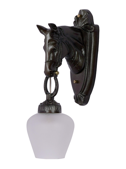 Regal Stallion Medieval Brown Cast Aluminium Wall Light with Frosted Goblet Shade