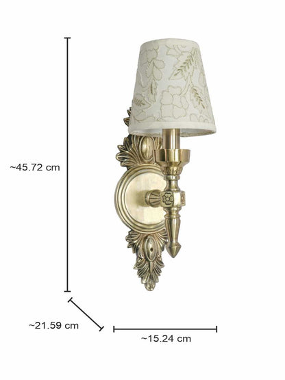 Royal Antique Brass Aluminium Wall Sconce with Embroidered Fabric Shade