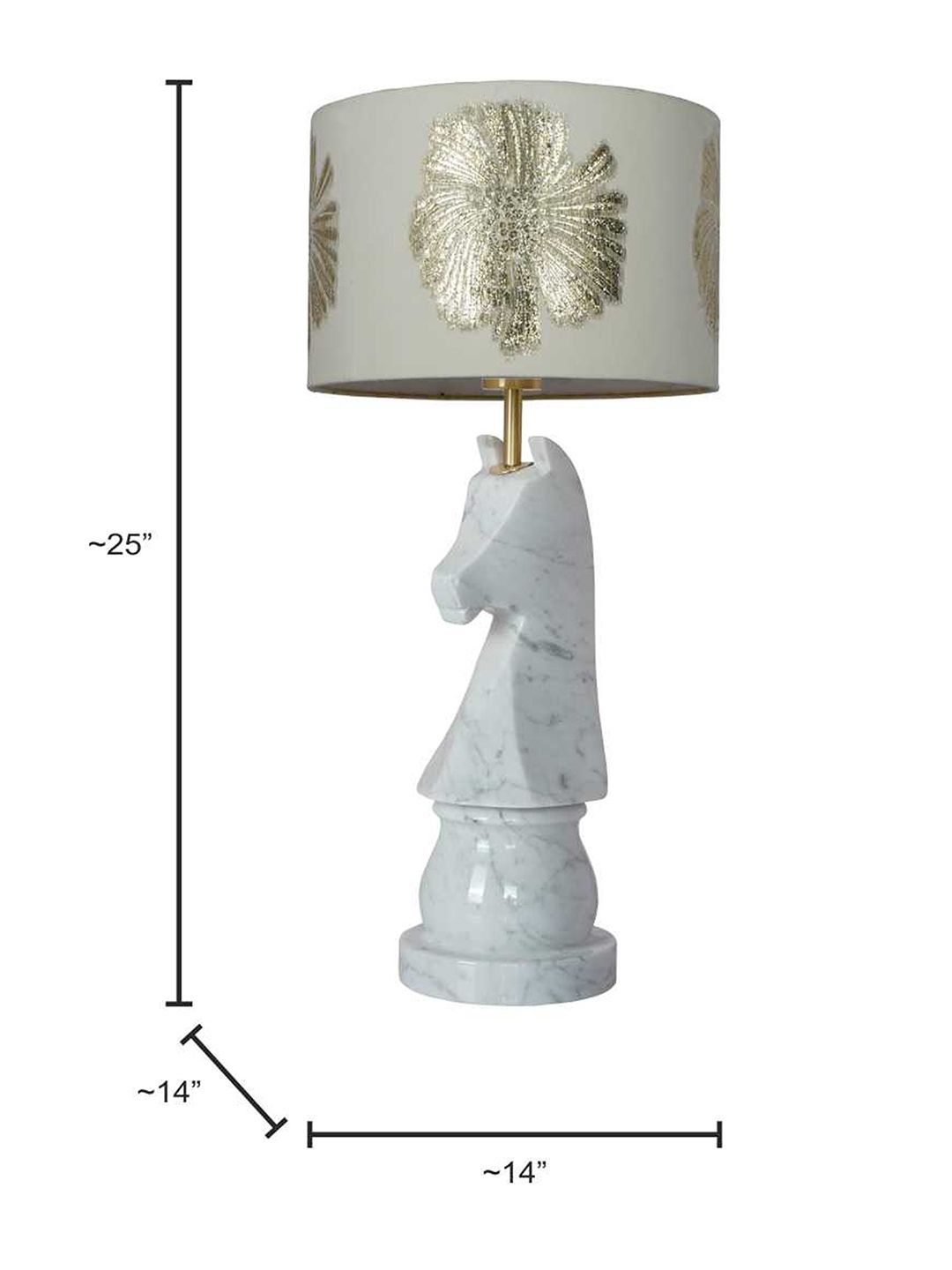 Statuario Marble Chess Knight Table Lamp with Gold Embroidered Drum Shade