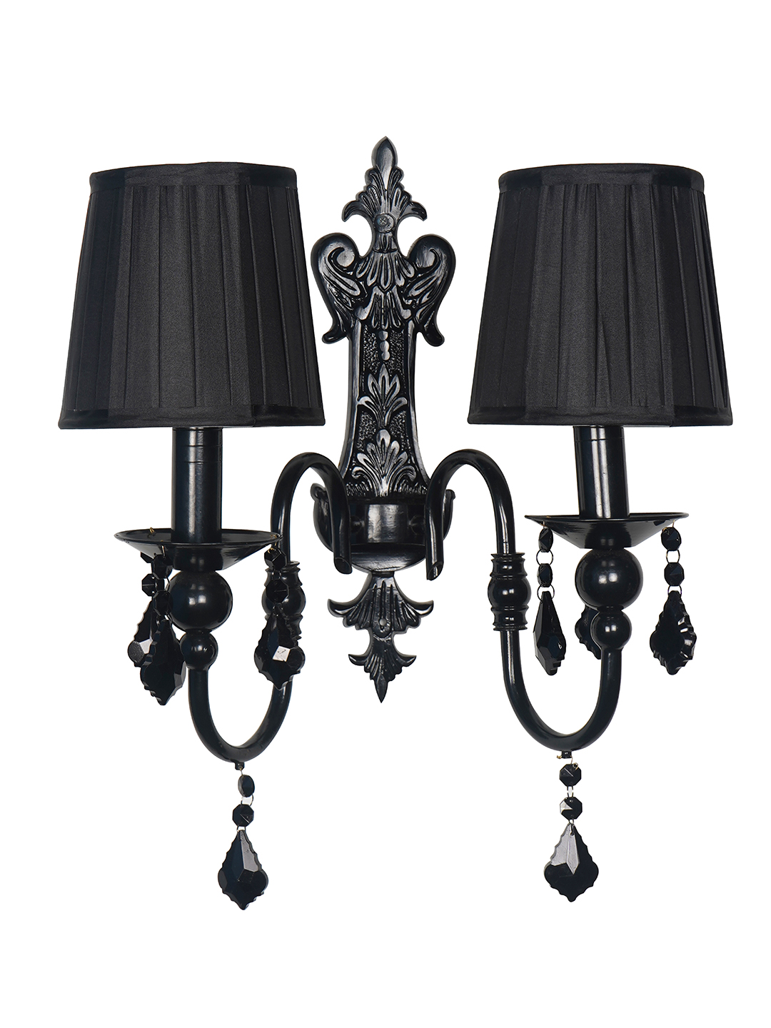 Absolute Black Elegant 2-Light Wall Sconce with Pleated Shades and Crystals