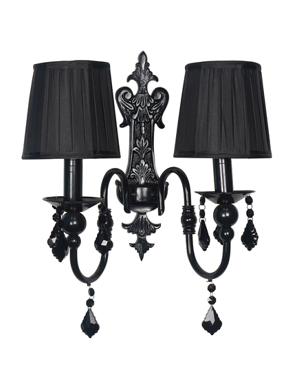 Absolute Black Elegant 2-Light Wall Sconce with Pleated Shades and Crystals