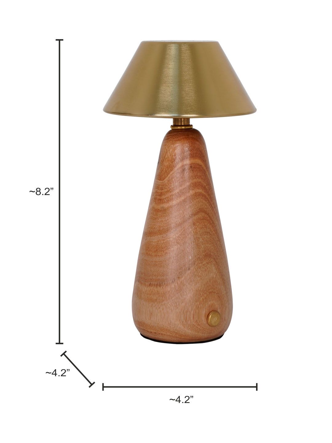 Modern Dimmable Rechargeable LED Table Lamp with Wood Base & Brass Shade