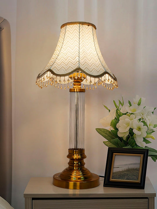Elegant Golden Fluted Glass Table Lamp with Scalloped Zigzag Shade