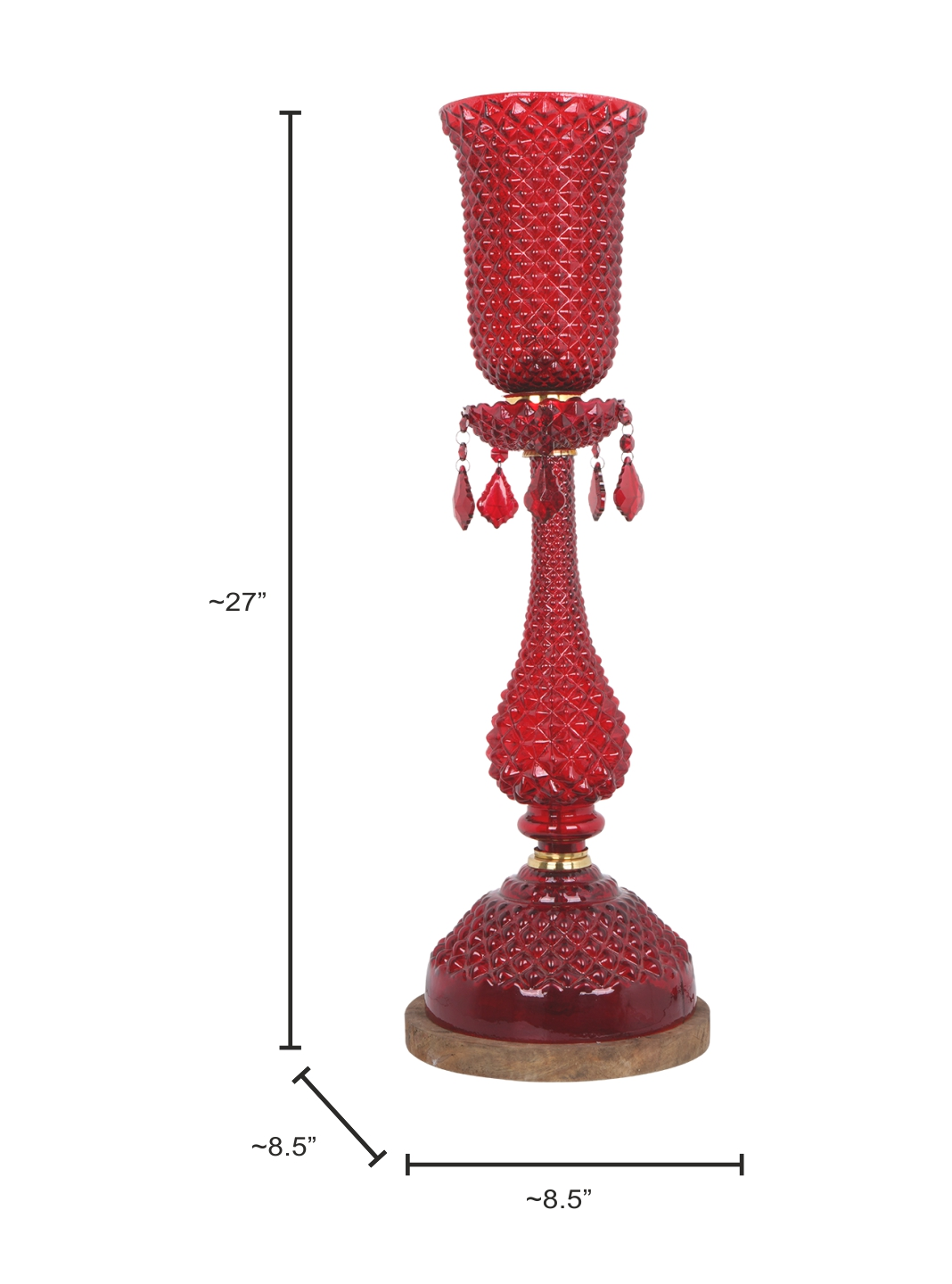 Elegant Traditional Red Textured Glass Brass Table Lamp, Single-Light, 68cm Tall