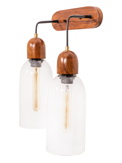 Brown Wood Glass 2-Light Wall Sconce – 47 cm