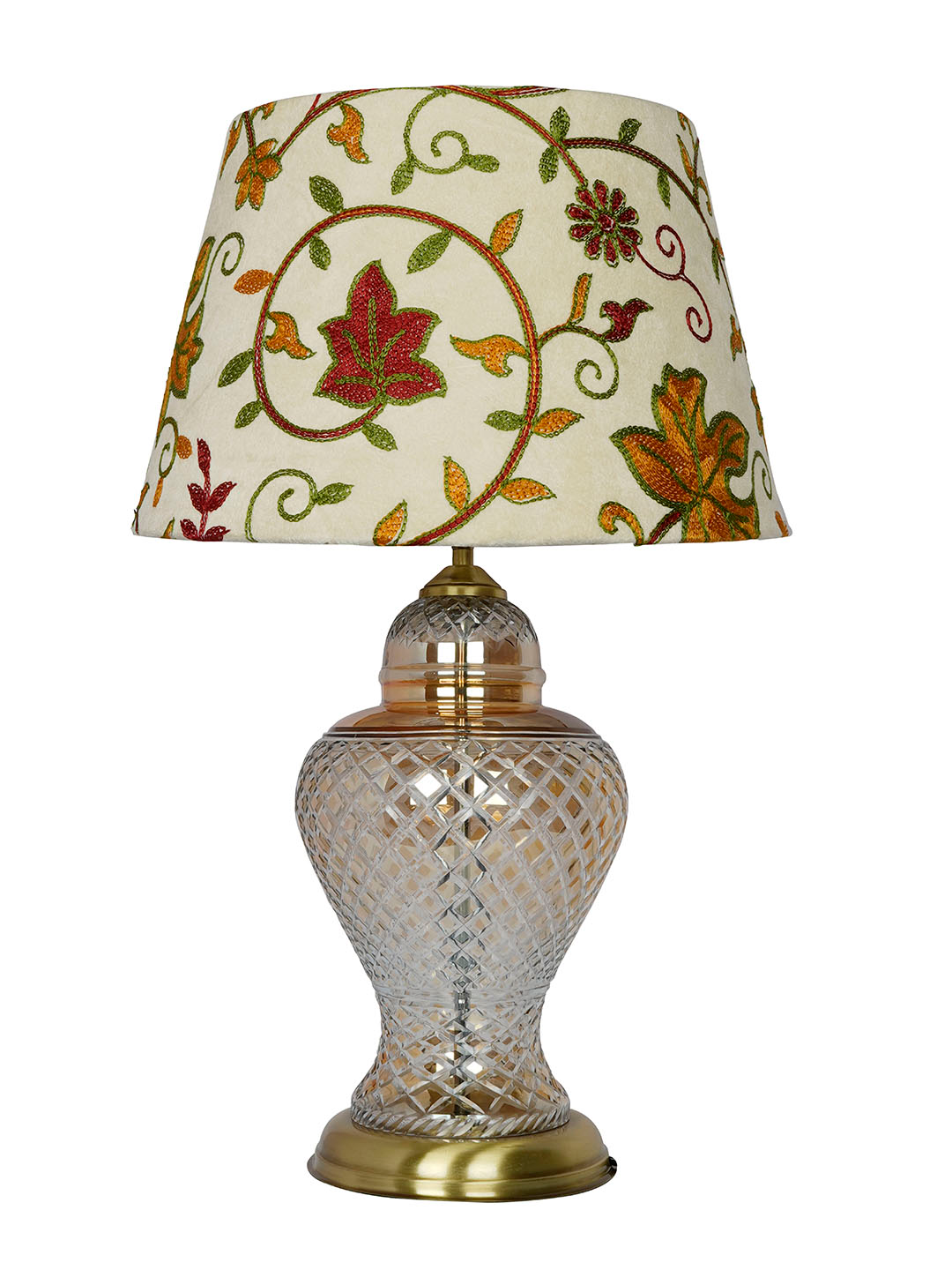 Luxury Golden Luster Glass Urn Table Lamp with Intricate Kashida Shade