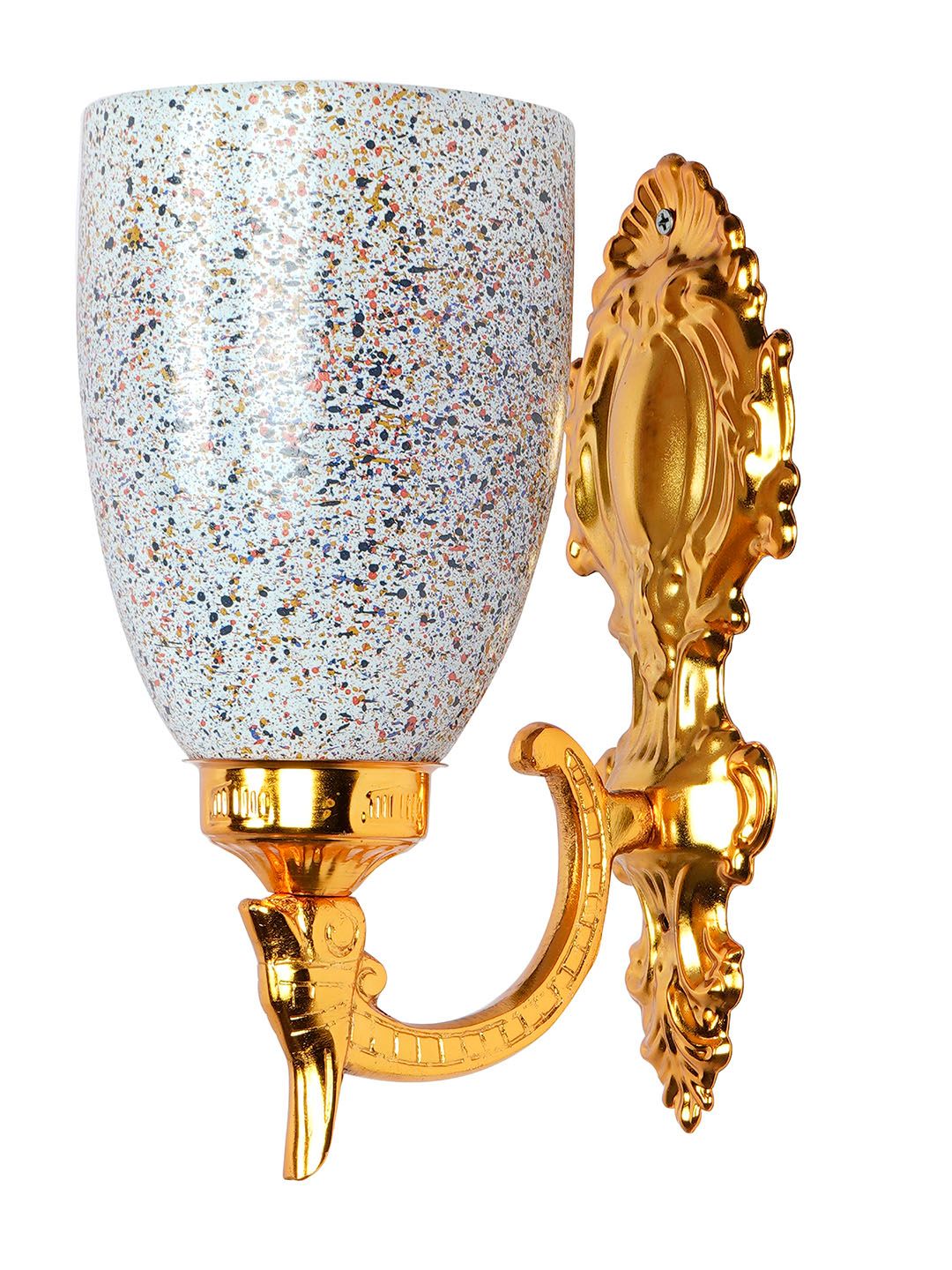 Elegant Gold Traditional Wall Sconce with Vibrant Multicolor Speckled Glass Shade