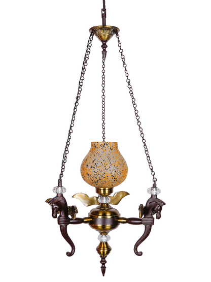 Elegant Vintage Pegasus Horse Head Pendant Chandelier with Yellow Speckled Glass