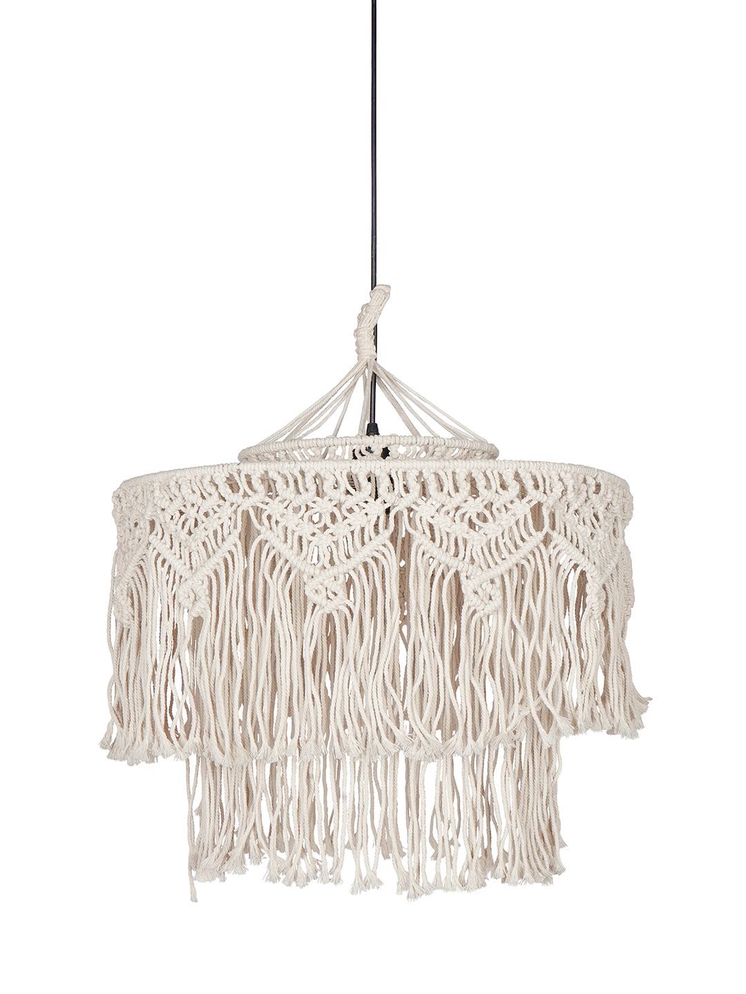 Bohemian Natural White Macrame 2-Tier Drum Pendant Light for Home Decor