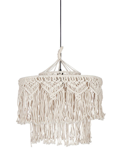 Bohemian Natural White Macrame 2-Tier Drum Pendant Light for Home Decor