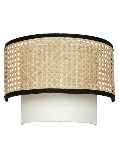 Handwoven Cane Fabric Half Drum Wall Sconce Lamp for Modern Home Decor