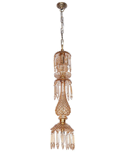 Elegant Golden Luster Molded Glass Hanging Light with Sparkling Crystal Drops, 76cm
