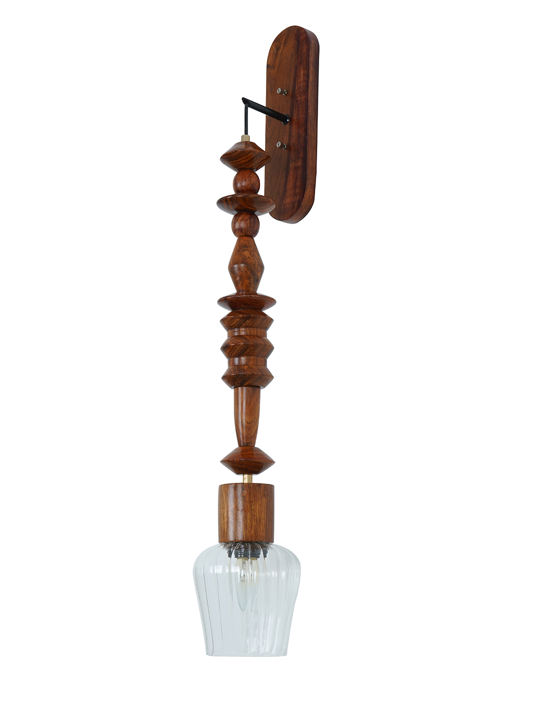 Artistic Long Geometric Wooden Bead Wall Lamp, Sheesham Wood Pendant Light