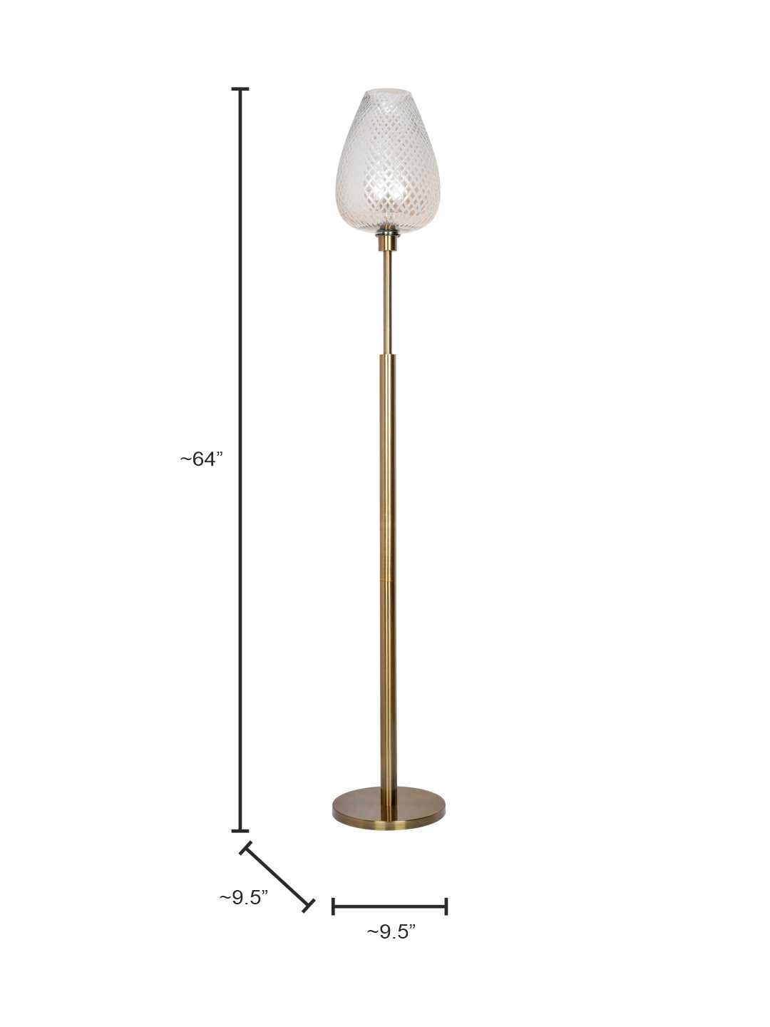 Elegant Mid-Century Golden Floor Lamp with Cut Glass Egg-Shaped Shade