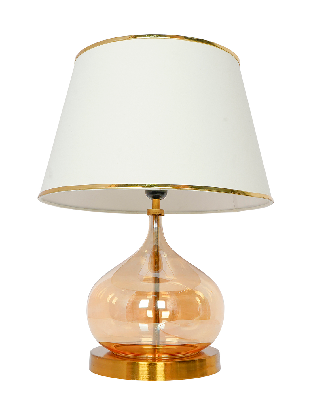 Elegant Teardrop Glass Table Lamp with Golden Luster, Off-White Shade