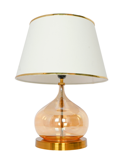 Elegant Teardrop Glass Table Lamp with Golden Luster, Off-White Shade