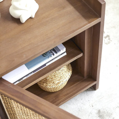 Solid Teak and cane work Bedside Table