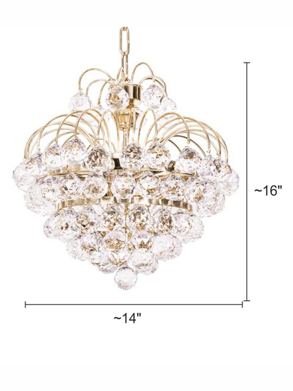 Golden Fountain Crysal Ball 3 Light Chandelier dimensions