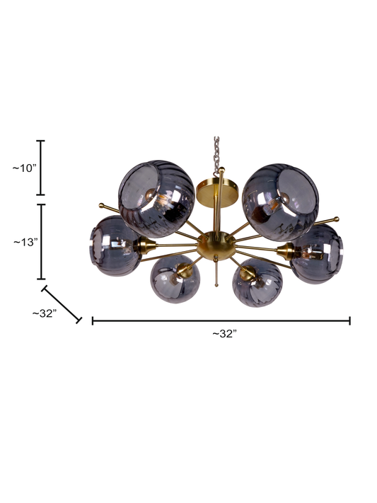 Spherical Cluster 6 Light Smoke Glass Chandelier dimensions