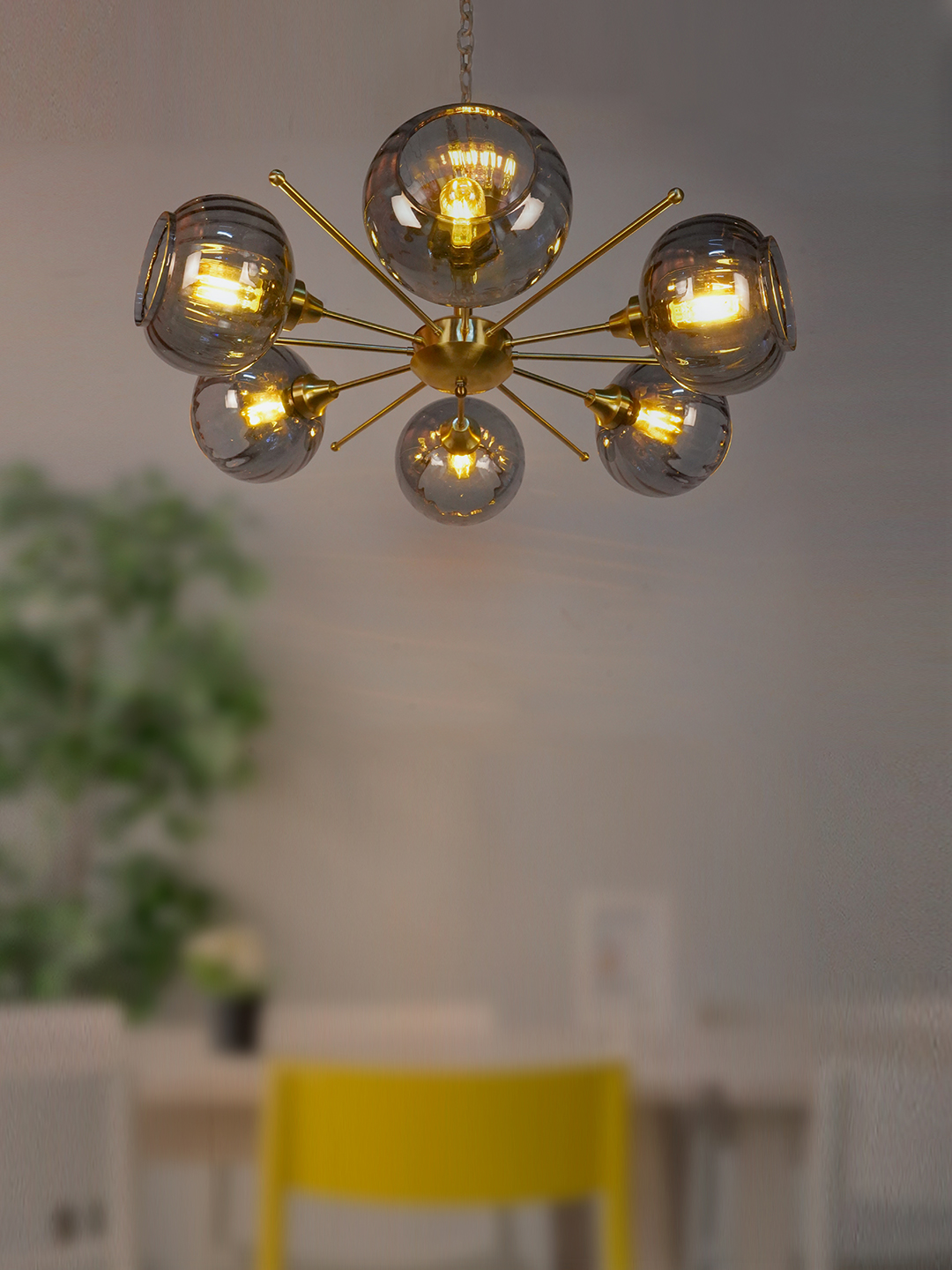 Spherical Cluster 6 Light Smoke Glass Chandelier home placement