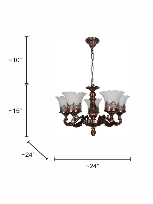 Antique Copper Finish Classic 5-Lights Aluminium Chandelier dimensions