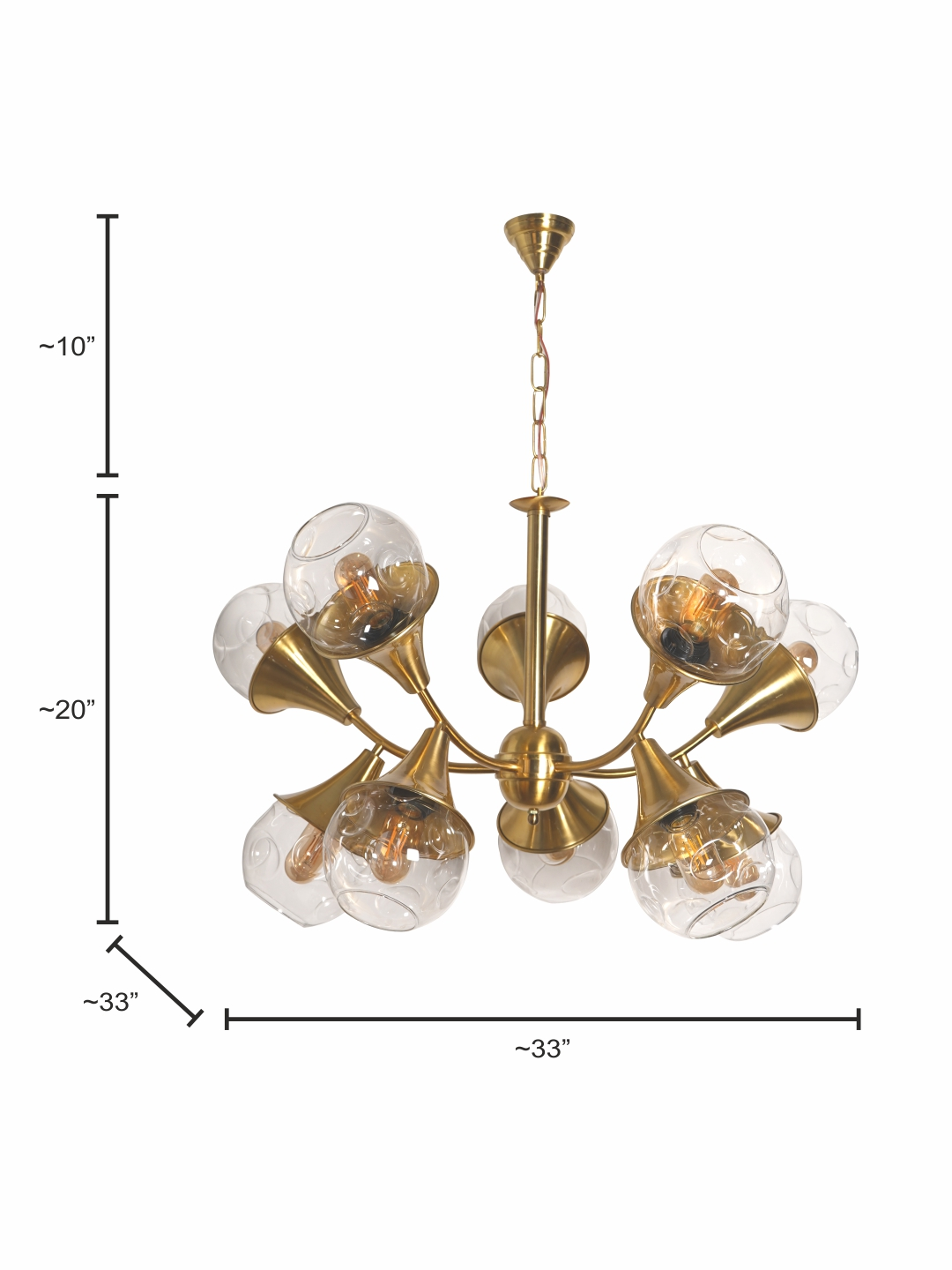 Golden Trumpet 10 Light Chandelier dimensions