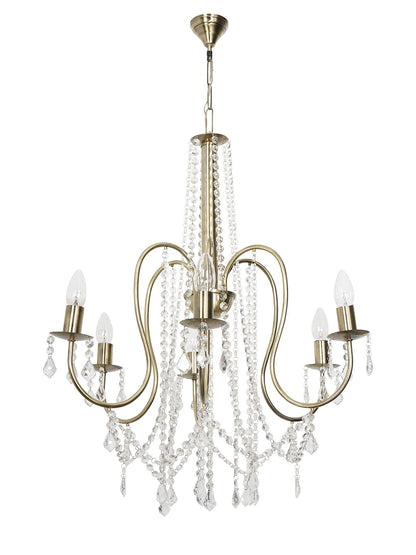 Elegant 6 Light Crystal Candelabra Antique Brass Chandelier