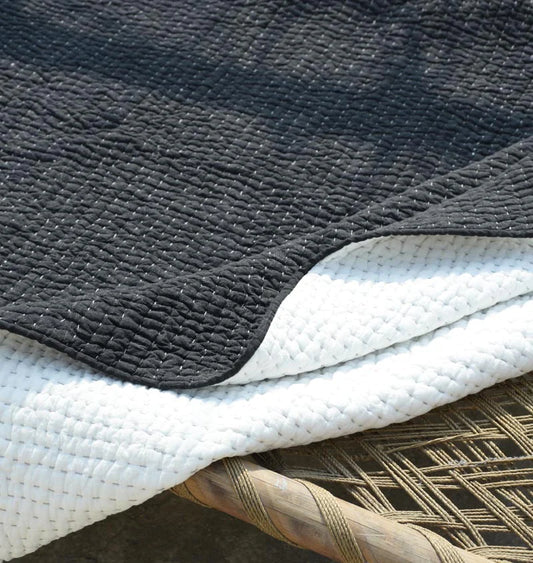 Charcoal grey stonewashed cotton kantha quilt