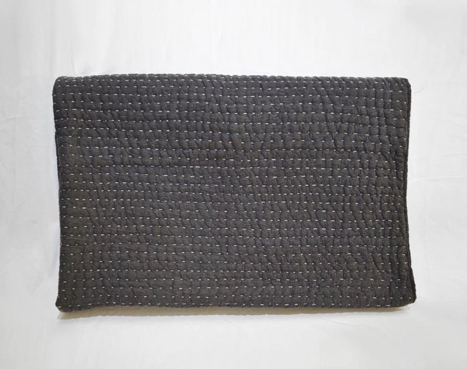 Charcoal quilted Throw blanket, hand quilted and stonewashed, stripe quilting, 100% cotton, 50X60 inches