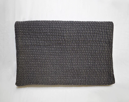 Charcoal quilted Throw blanket, hand quilted and stonewashed, stripe quilting, 100% cotton, 50X60 inches