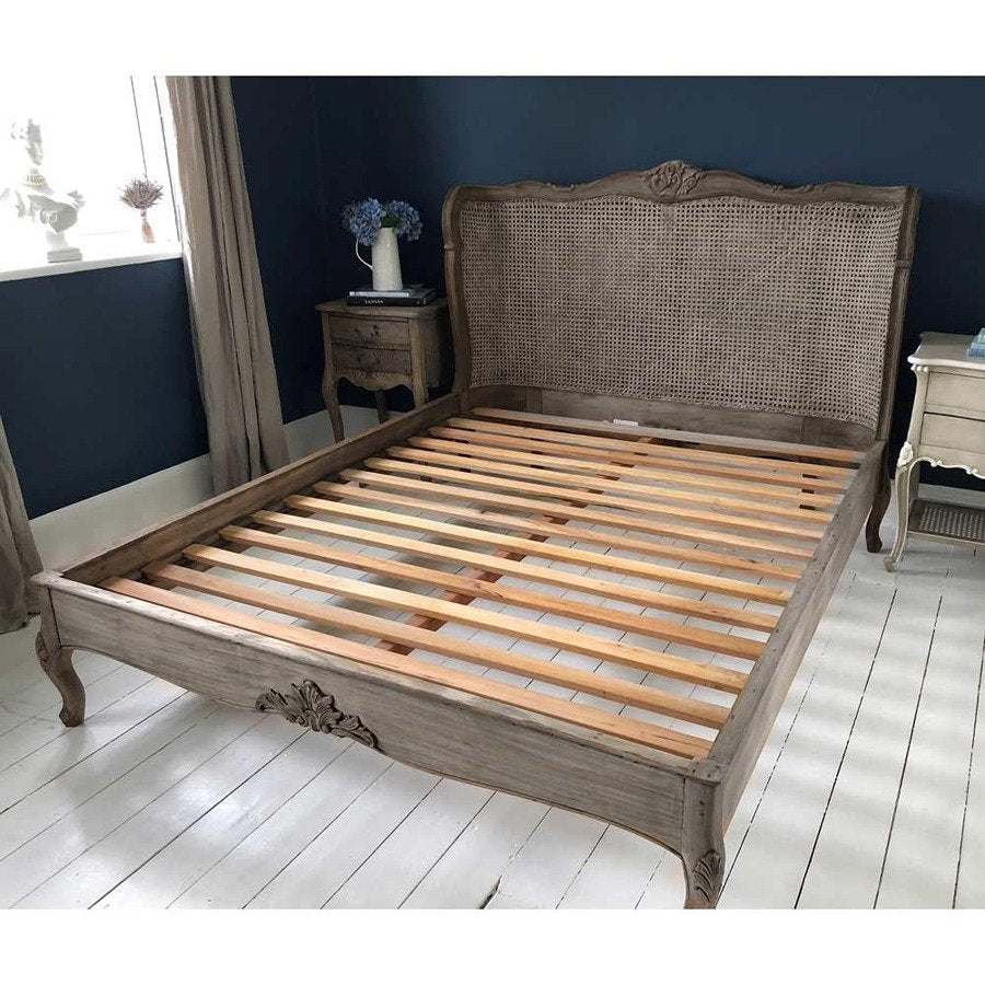 Elegant Chateauneuf Rustic Rattan Queen French Bed with Natural Finish