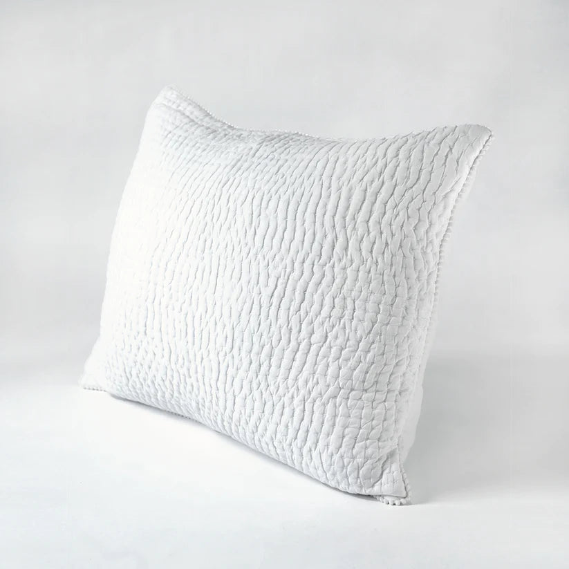 SHWET - WHITE Kantha quilted pillow covers, classic stripe quilting pattern, 100% cotton, Sizes available