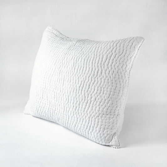 SHWET - WHITE Kantha quilted pillow covers, classic stripe quilting pattern, 100% cotton, Sizes available
