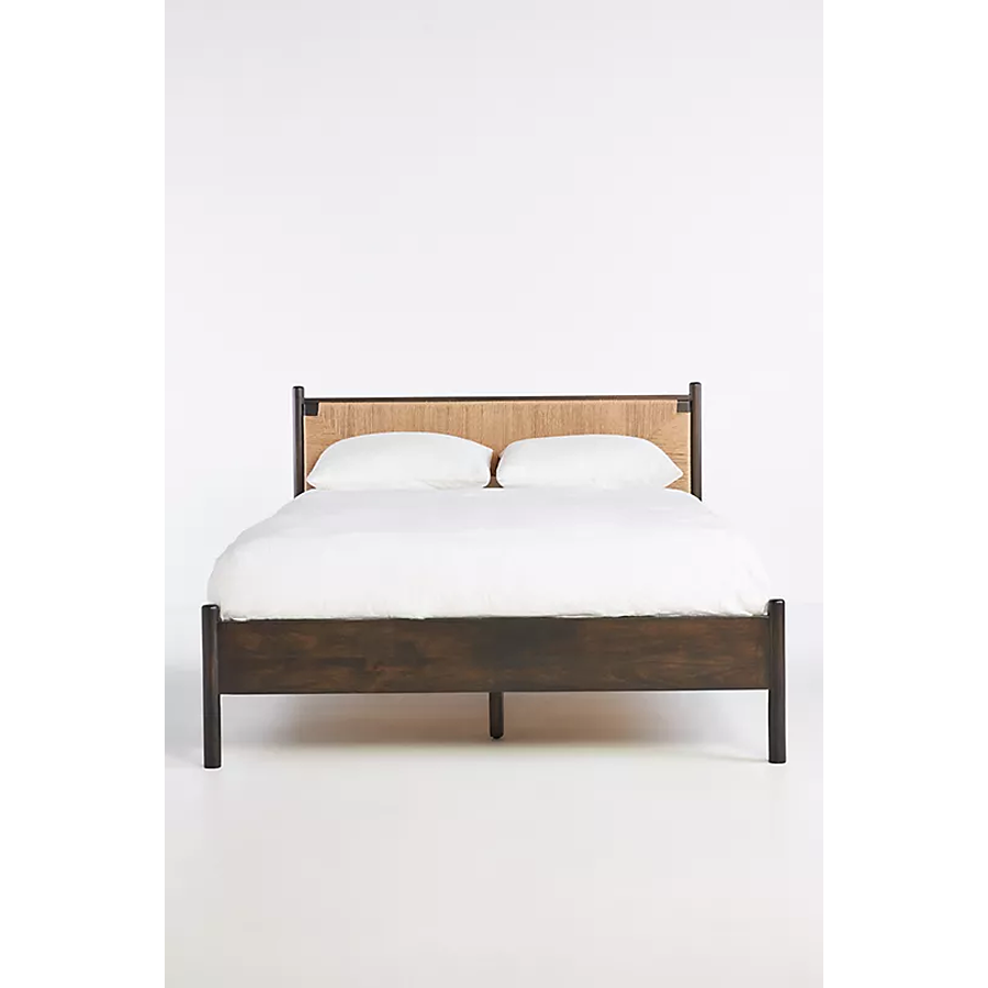 Woven Kinsley King Size Acacia Wood Bed with Walnut Finish
