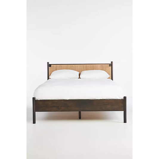 Woven Kinsley King Size Acacia Wood Bed with Walnut Finish