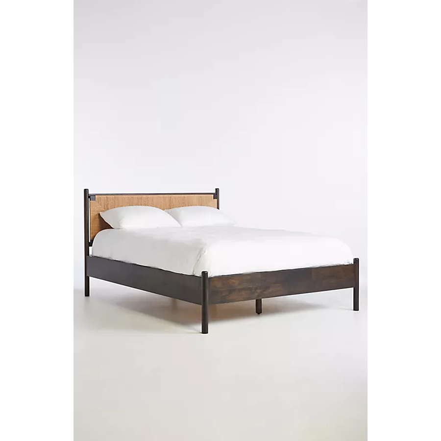 Woven Kinsley King Size Acacia Wood Bed with Walnut Finish