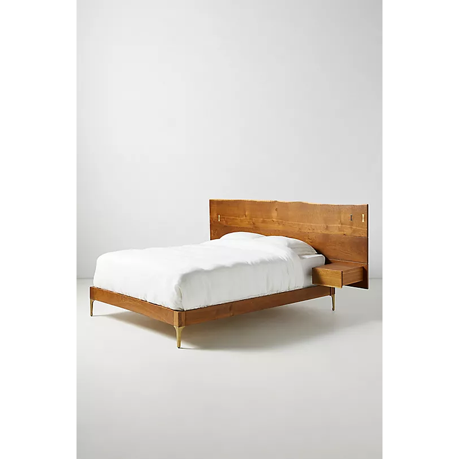 Prana Live-Edge Acacia Nightstand Bed with Brass Accents