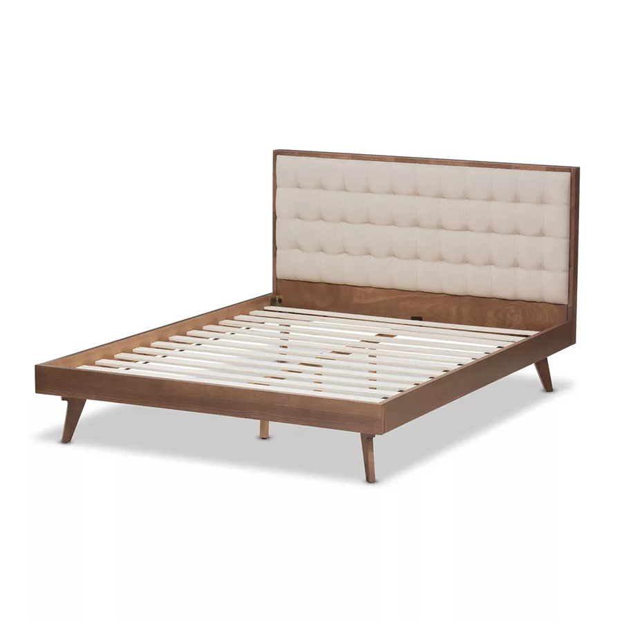 Solomon Premium Acacia Wood Fabric Upholstered King Size Bed