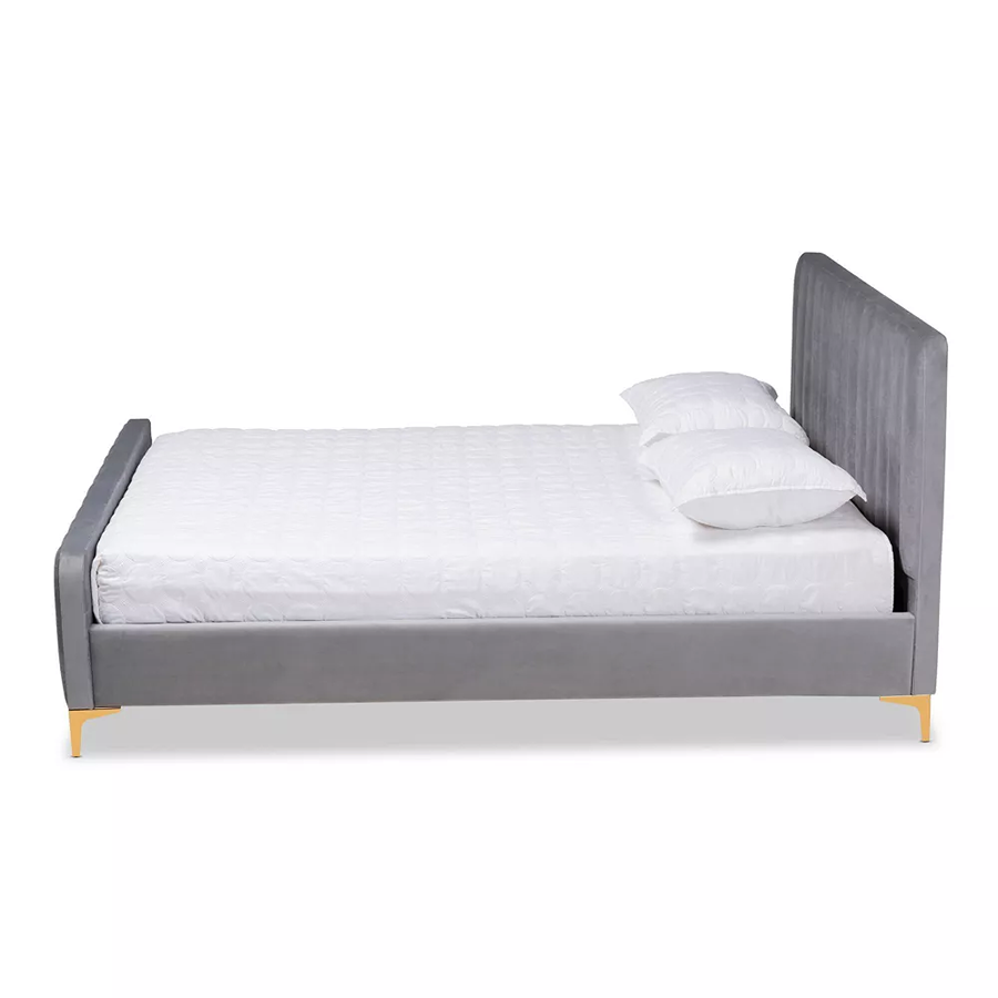 Luxurious Nami Velvet Platform Bed with Gold Legs