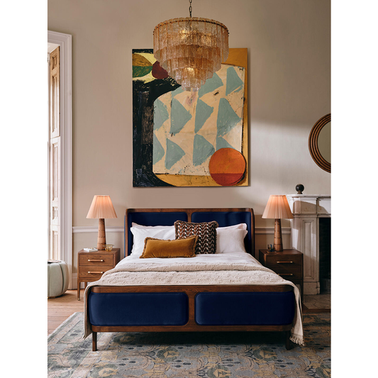 Belsa Luxury Acacia Wood Upholstered Bed with Velvet Headboard