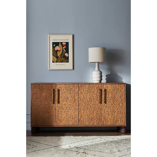 Pippa Deeply Carved Mango Wood Buffet with Antique Orange Finish