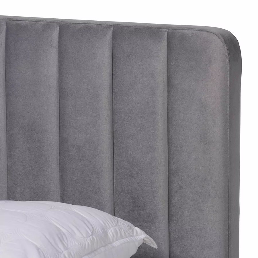 Luxurious Nami Velvet Platform Bed with Gold Legs