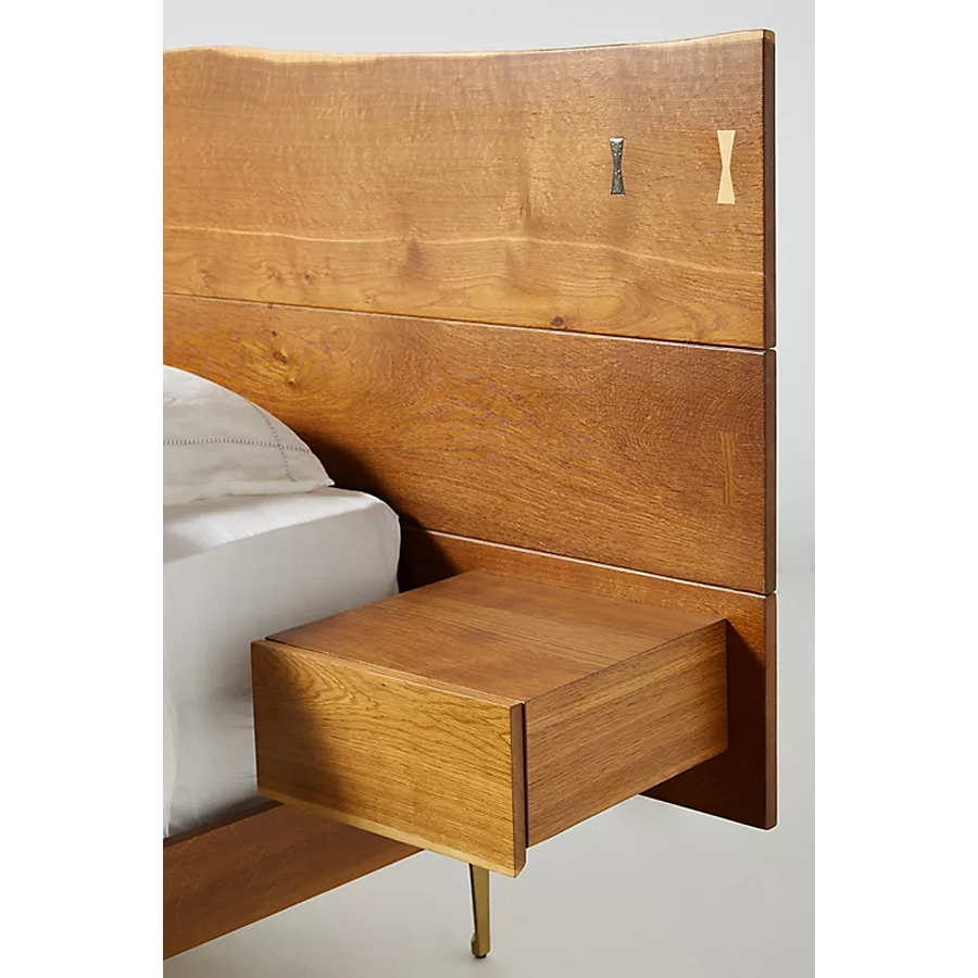 Prana Live-Edge Acacia Nightstand Bed with Brass Accents