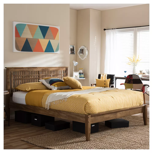 Loafey Mid-Century Modern Solid Mango Wood Bed